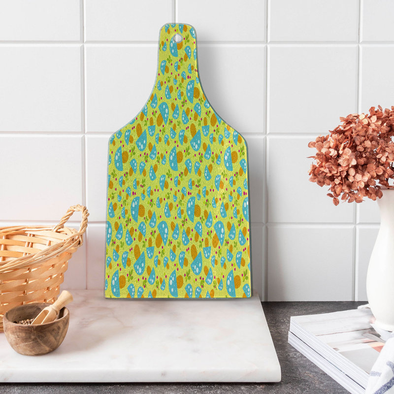 Ambesonne Mushroom Tempered Glass Cutting Board Mushrooms Pattern Yellow Multicolor