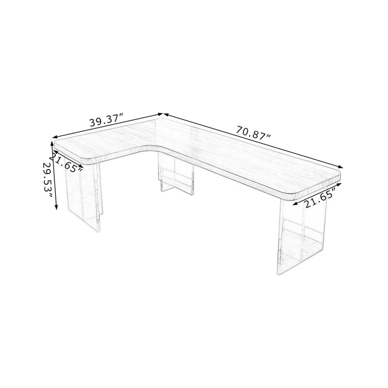 Walnut L-Shaped Solid Wood Writing desk, 29.53"H*70.87"W*39.37"D, Left