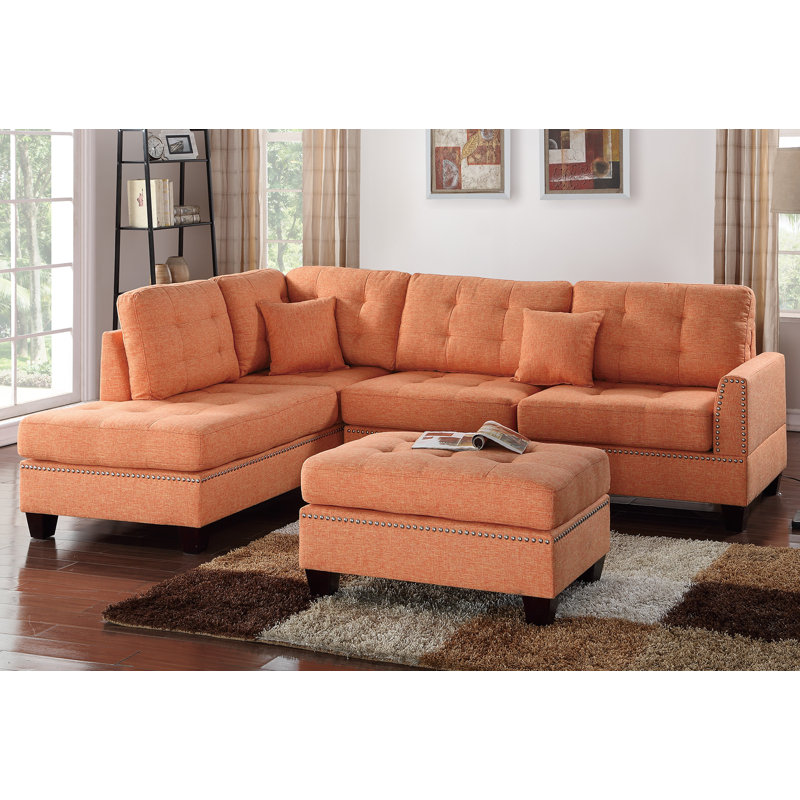 Romulus Upholstered L-Shaped Sectional Reversible, Citrus Polyester Blend