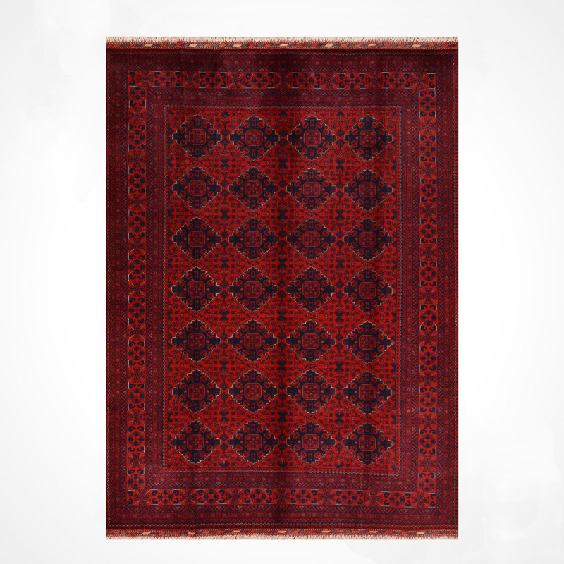 Tapis en laine et coton rouge noué à la main Original