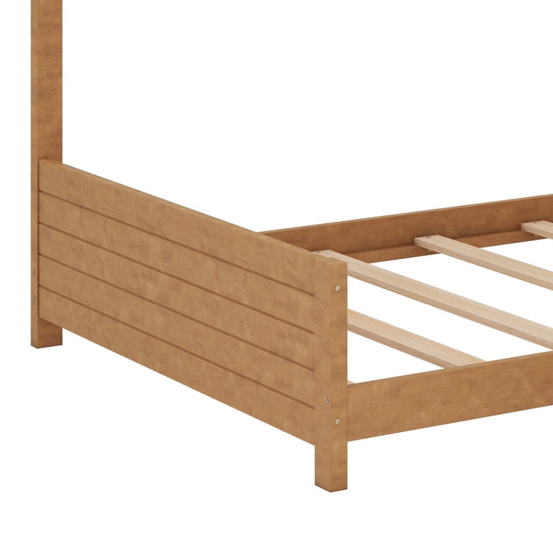 Wooden Bunk Bed With Built-In Storage Shelf & Ladder, With Slat Support, No Box Spring Needed, Walnut
