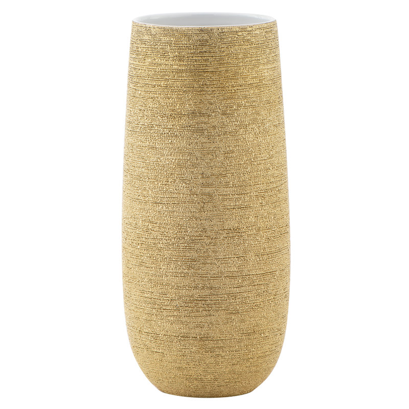 Brava Ceramic Spun Textured Table Vase, 14.5" H x 6.5" W x 6.5" D, Brown