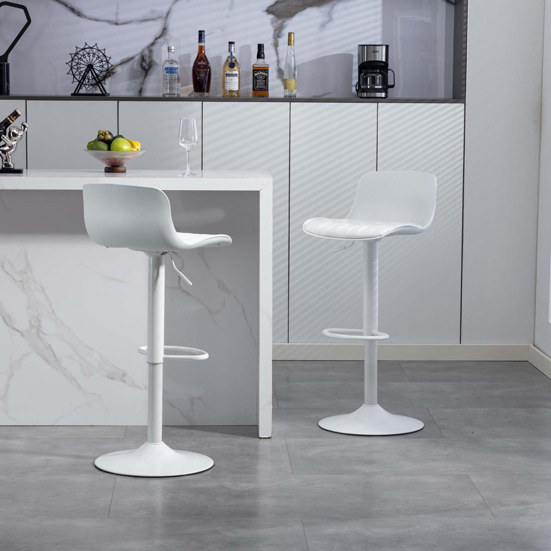 Modern PU Leather Adjustable Counter Height Swivel Barstools(Set Of 2), White