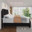 Base de lit grand format en velours, tête de lit et pied de lit de 50,2 po de hauteur, cadre de lit plateforme grand rembourré avec garniture cloutée, aucun sommier requis, silencieux, lattes en bois massif, noir-1387376231-1387376230