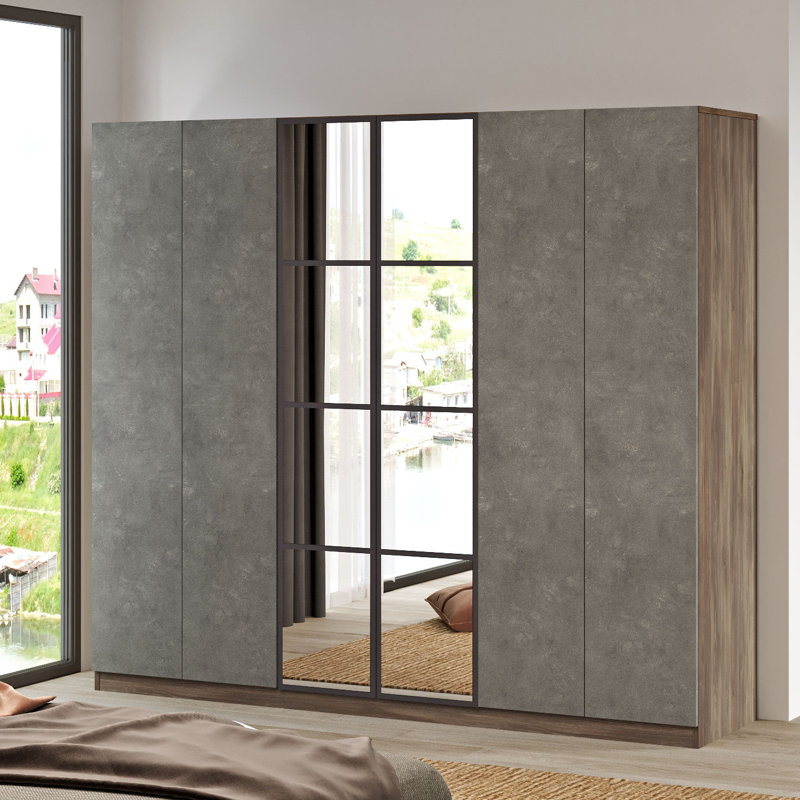 Haerr 6 Door Manufactured Wood Wardrobe, Brown/Grey