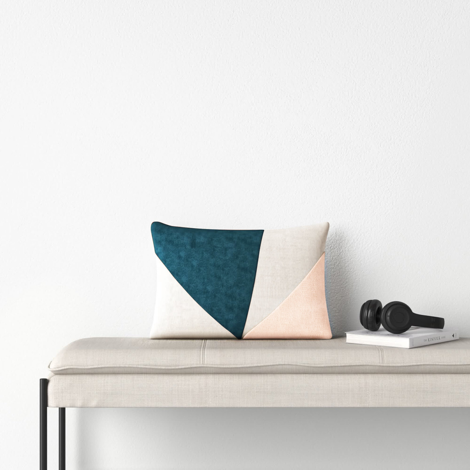 Kathleen Geometric Cotton Lumbar Pillow Cover, Teal/Peach