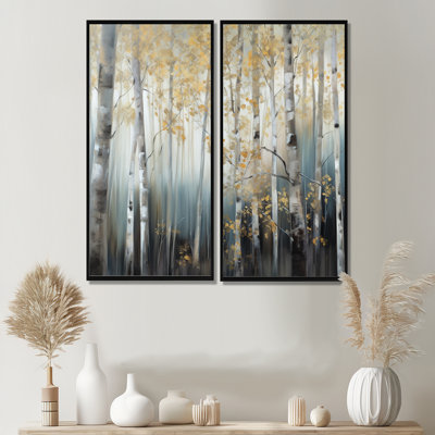 «Birch Tree Dense Forest» - Art mural grand arbre 2 pièces