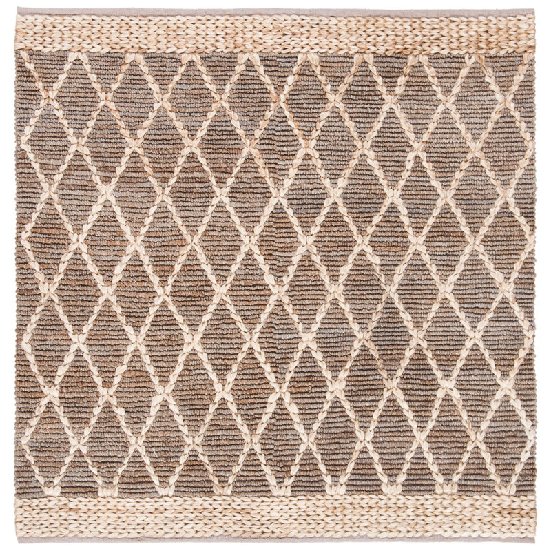 Alfread Natural Fiber Hand Loomed Jute/Cotton Geometric Rug in Natural/Gray, Square 6'