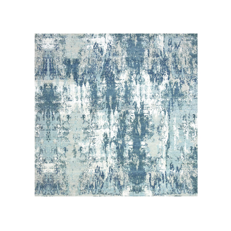 Tapis carré en soie et laine à motif abstrait bleu 10 pi 1 po x 10 pi 1 po 95B5C7441BCD49A791278A496BC34883