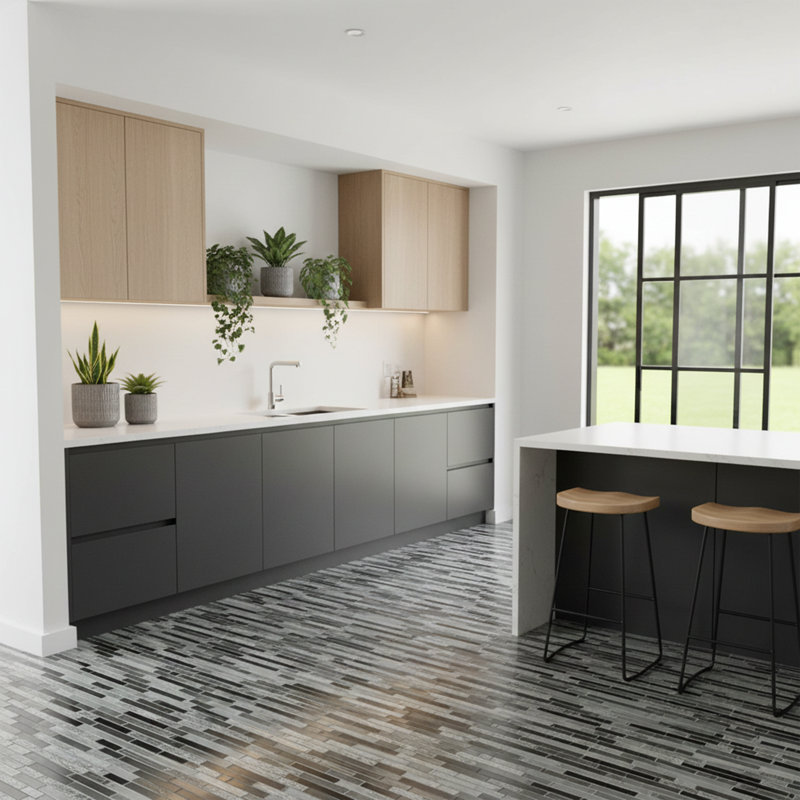 Carreau de mosaïque linéaire en pierre naturelle / verre 12 po x 12 po Denver, Anthracite