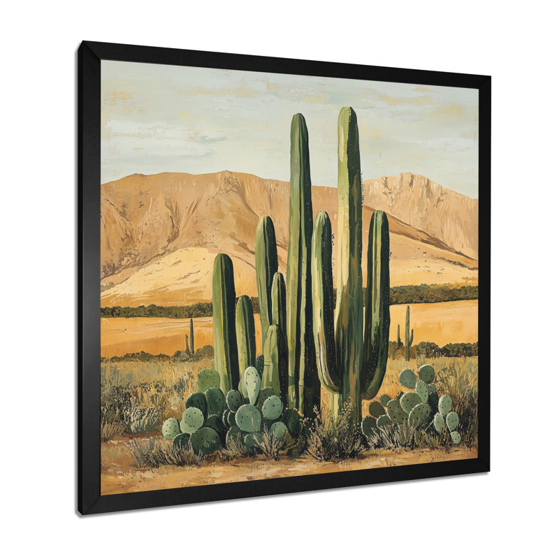 Cactus et les montagnes du désert IV - cactus, art mural, H 16 po x l 16 po, Reproduction encadrée d'une seule photo