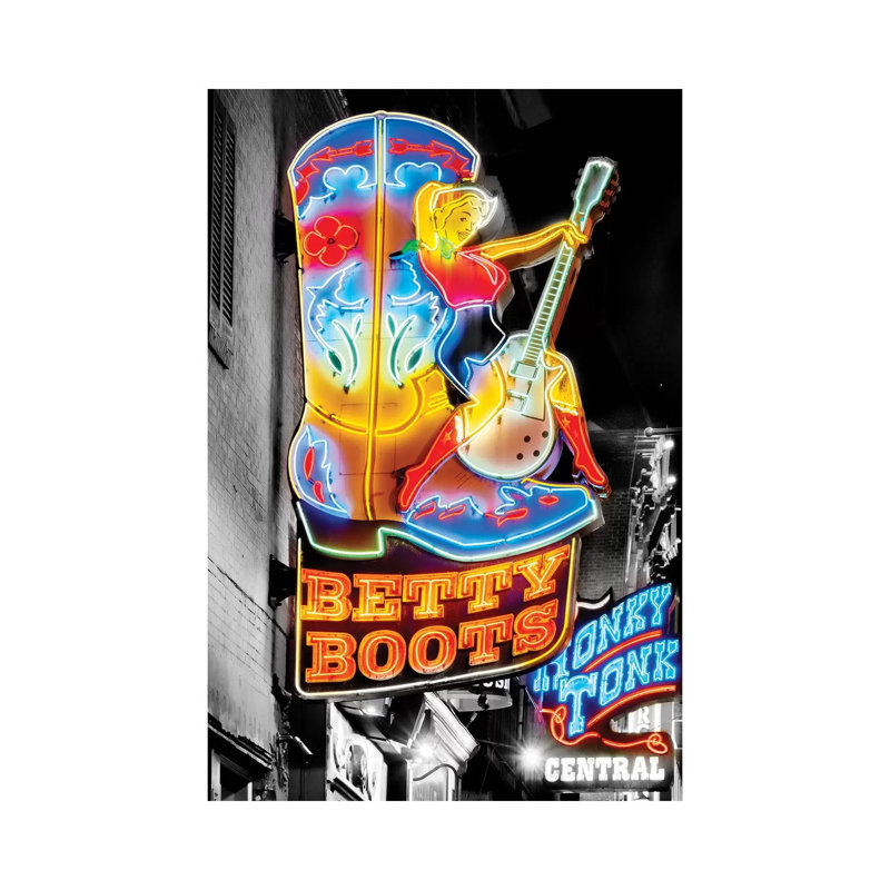 Nashville Broadway Neon Honky Tonk by Susanne Kremer - Print on Canvas, Wrapped Canvas, 45.72cm H x 30.48cm W x 1.91cm D