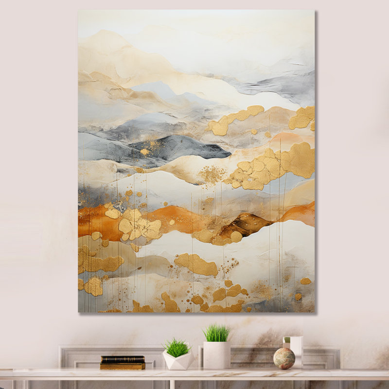 «Beige And Gold Minimal Expression II», reproduction sur toile, Toile tendue, H 32 po x l 16 po x P 1 po