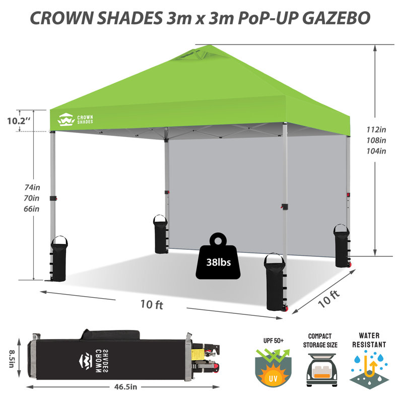 10 Ft. W x 10 Ft. D Steel Pop-Up Canopy Beach Tent with 1 Side Wall, Green