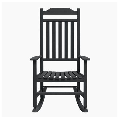 Resin Rocking Chair Outdoor-High Back Porch Rocker, HDPE All Weather Black Rocking Chair by August Grove