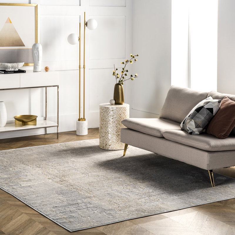 Abstract Light Gray Area Rug, Rectangle 8'10" x 12'