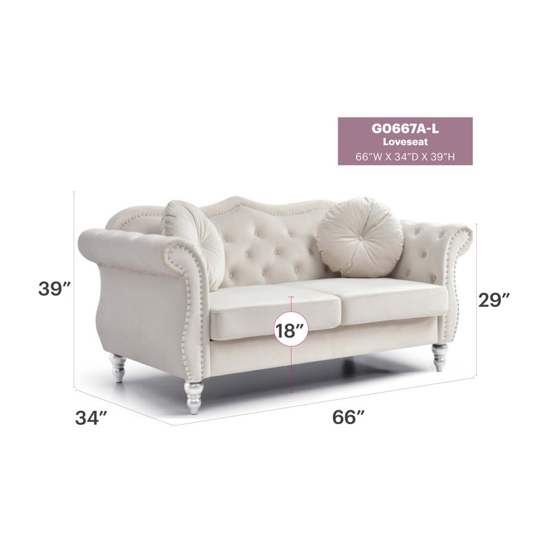 Elegant Flared Arm Loveseat, Ivory
