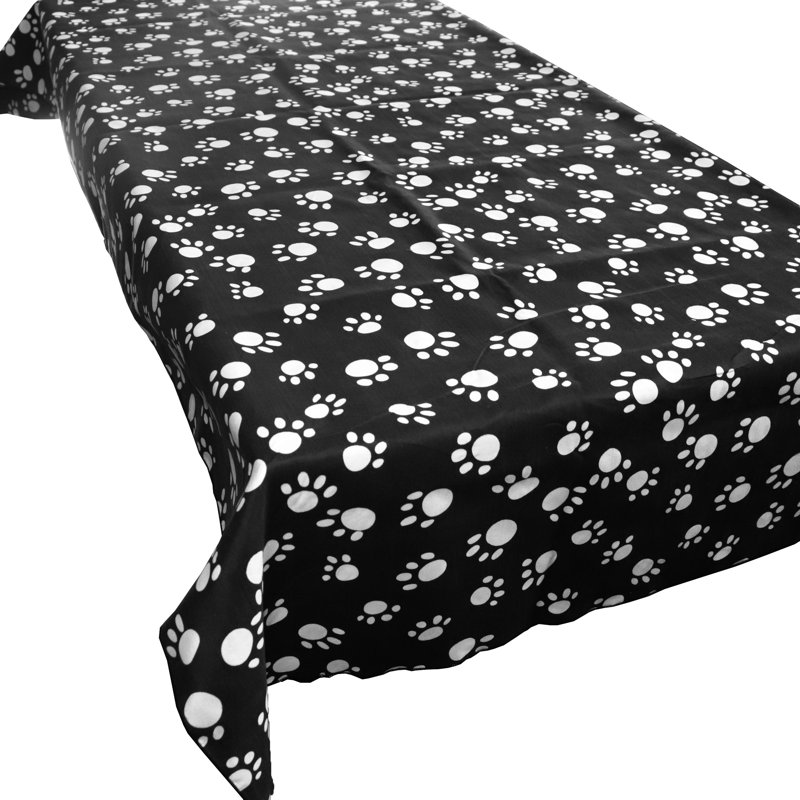 Paw Print Tablecloths,  48" Square, White Print/Black