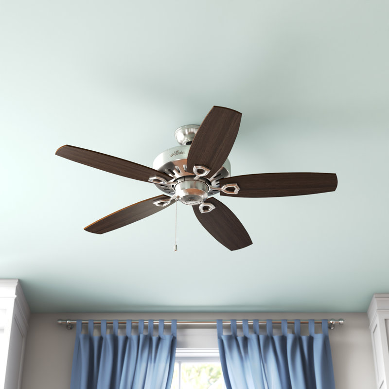 52" Builder Elite 5 - Blade Standard Ceiling Fan with Pull Chain, Brushed Nickel