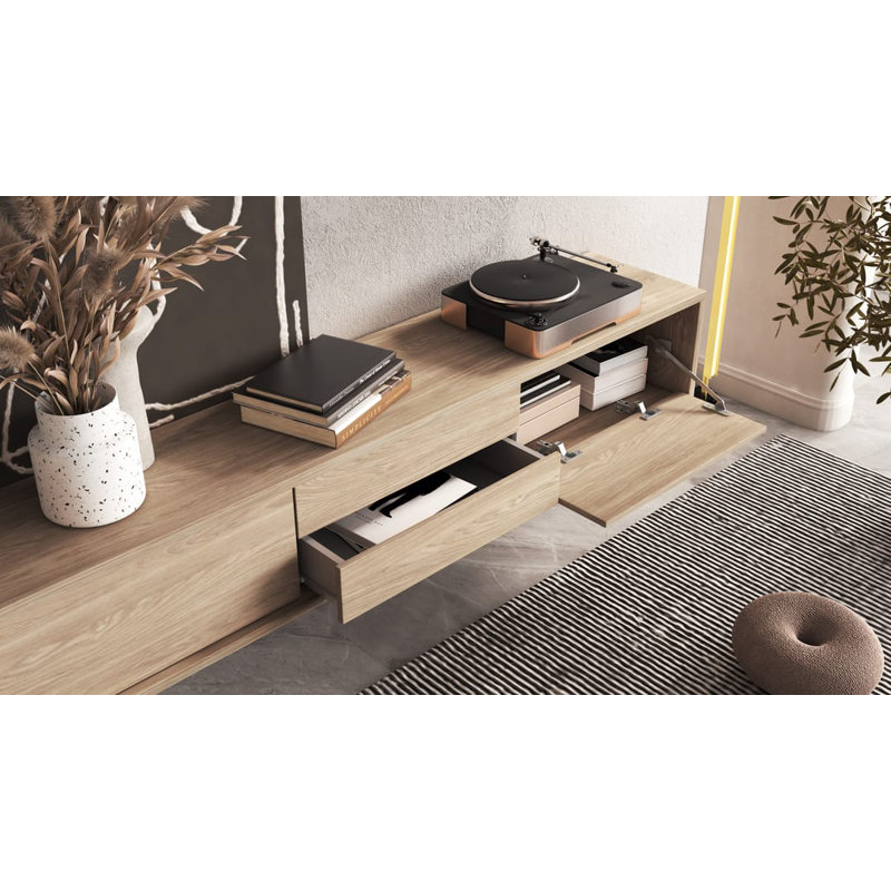 Shirel Unfinished TV Stand for TVs up to 70", Light Oak