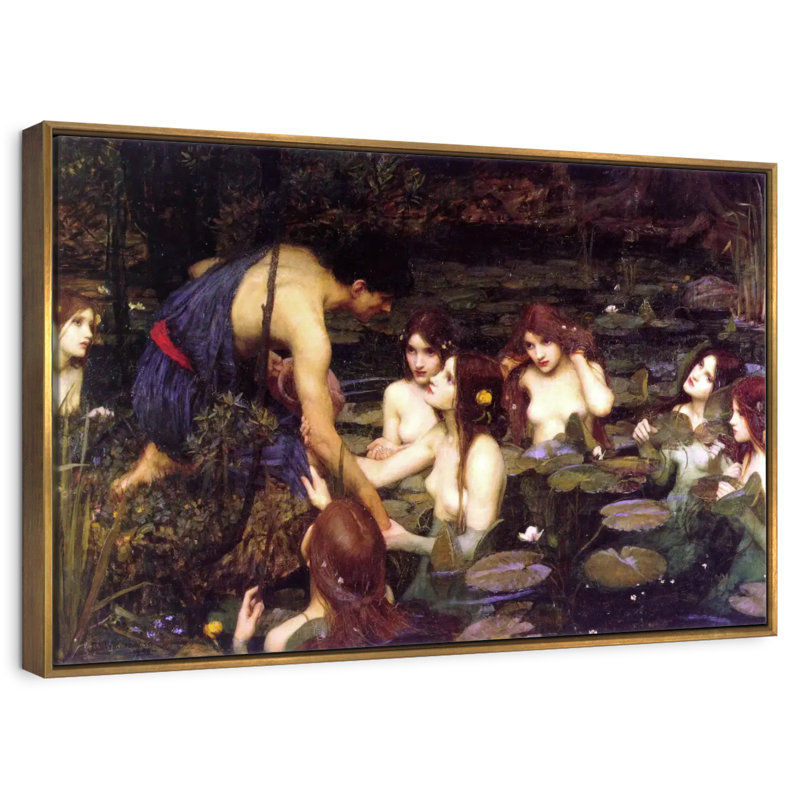 Hylas et les nymphes, Cadre flottant doré, 37 po x 25 po