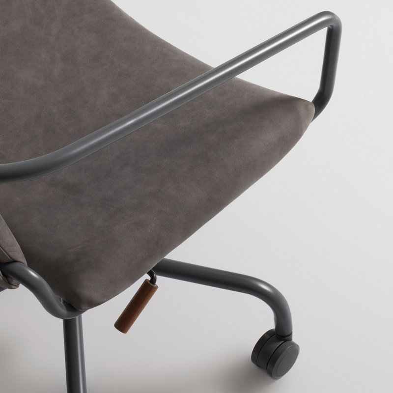 Slate Leather Swivel Task Chair with Steel Frame