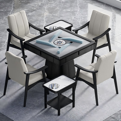 Black Mid-Century Solid Wood Multifunctional Mahjong Table for Chinese Rules