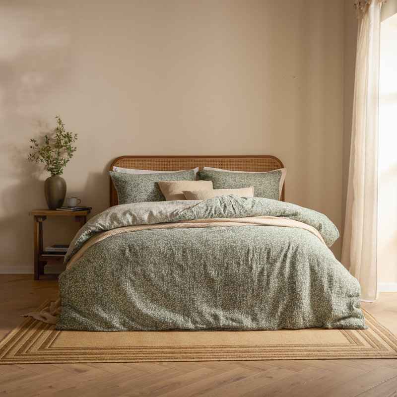 Perrie Leaf Cotton Floral Duvet Cover Set with Pillowcases Included, Single Duvet Cover Set + 1 Standard Pillowcase, Green