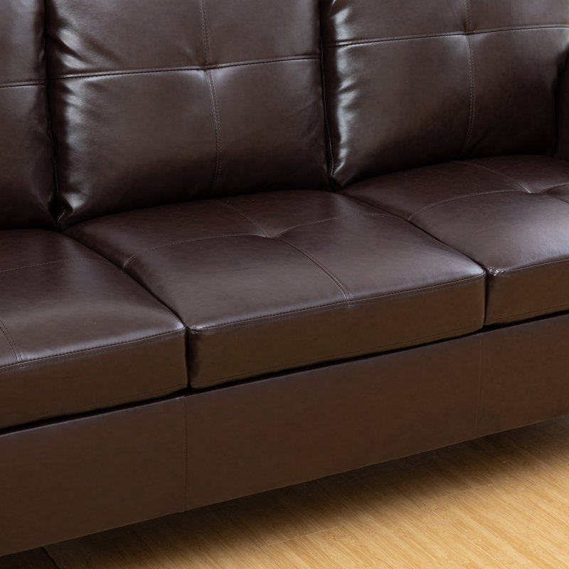 Jayzen 3 - Piece Vegan Sectional, Left Hand Facing, Brown Faux Leather, Black