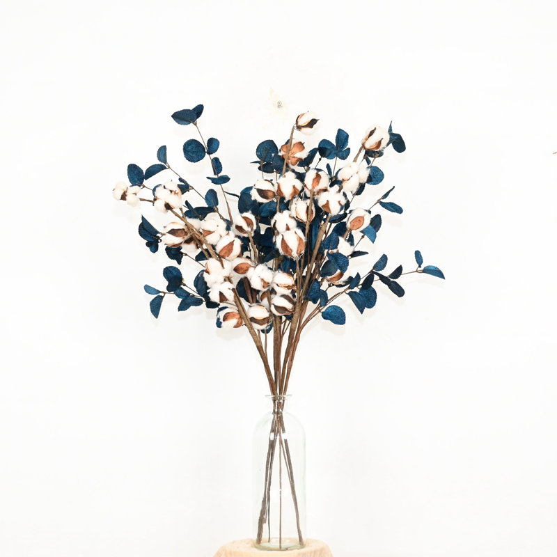 Artificial Farmhouse Fall Thanksgiving Floral Arrangement For Vase Filler, Cotton Eucalyptus Faux Flower Branch Twig With Long Stem For Home Wedding Party Dining Table Centerpiece Decor