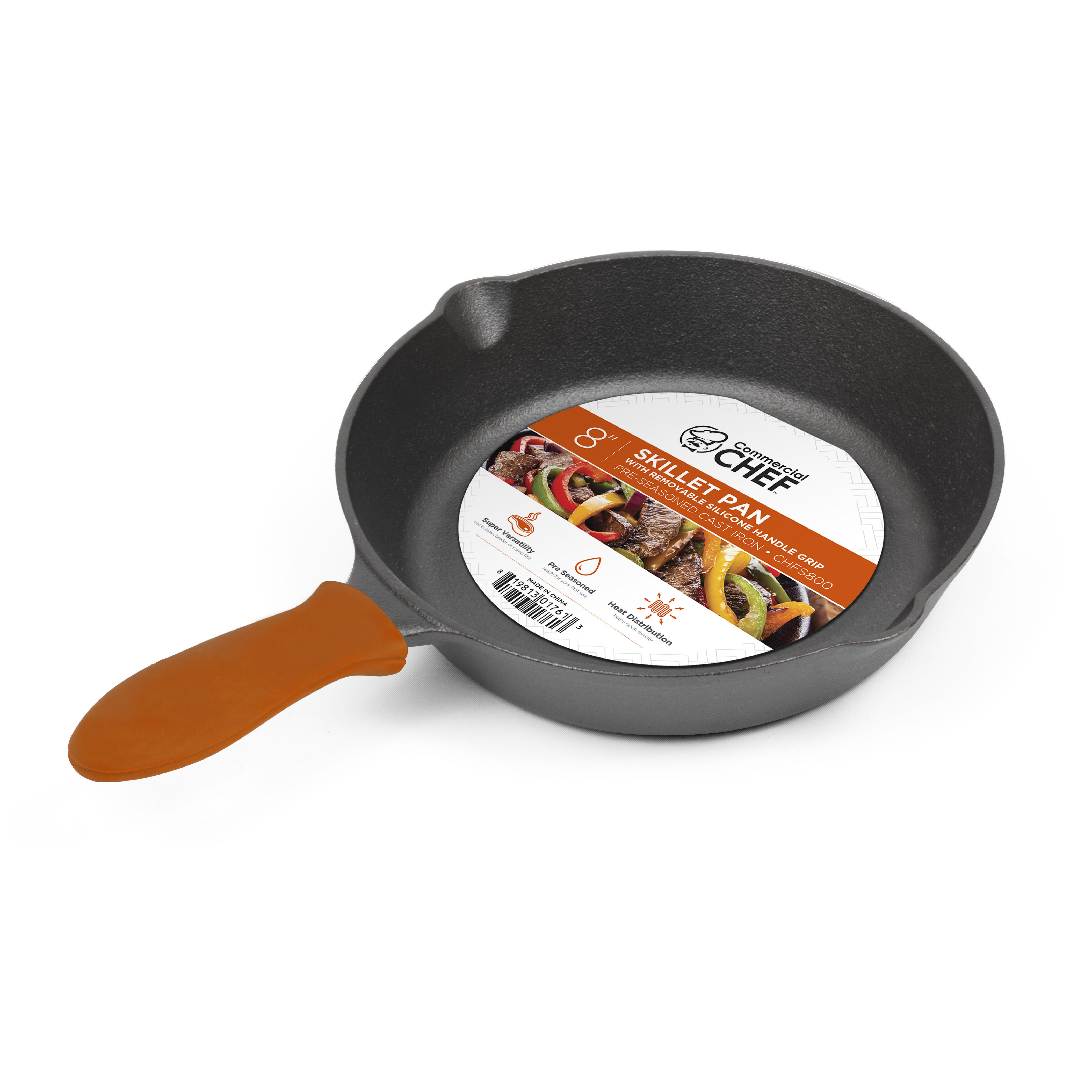 Nutrichef 12'' Pre-Seasoned Cast Iron Pan - Fry Pan with Glass Lid & Silicone Handle