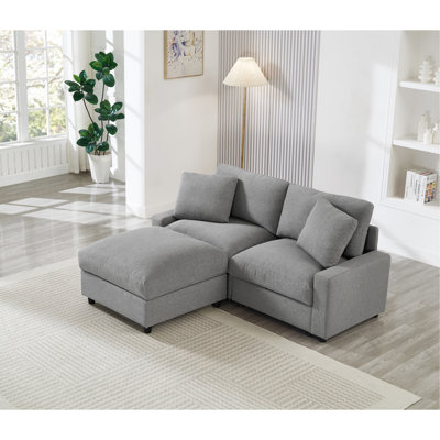 Canapé modulaire modulaire, ensemble de canapé en forme de L de 72 pouces pour le salon, canapé convertible 3 places avec repose-pieds mobile, 3 rangements, combinaison de bricolage, tissu en polyester (gris)