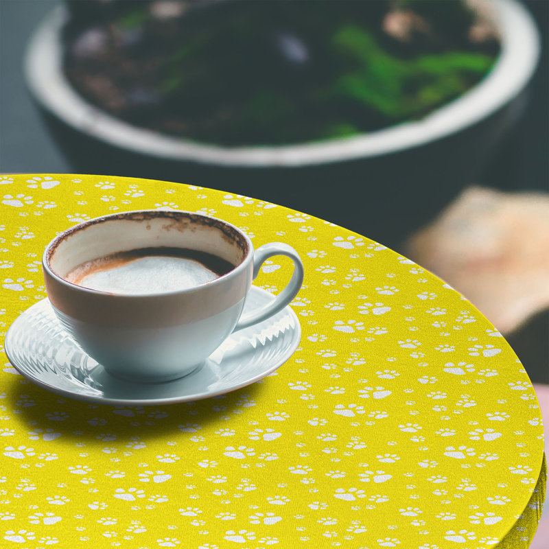 Ebern Designs Yellow Fitted Round Tablecloth White Yellow