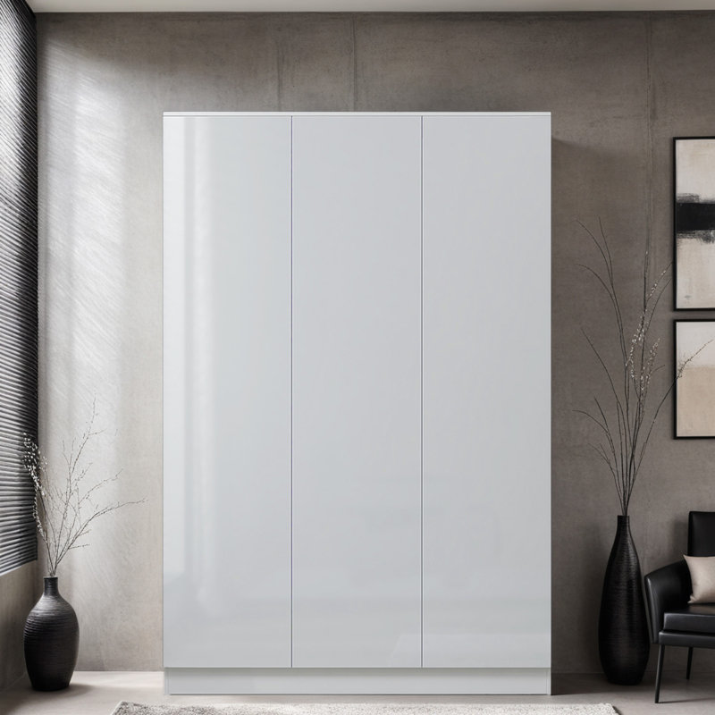 Carlton 3 Door Wardrobe - Matt White: Soft-Close Hinged Doors and Handleless Push-to-Open Feature, White Gloss