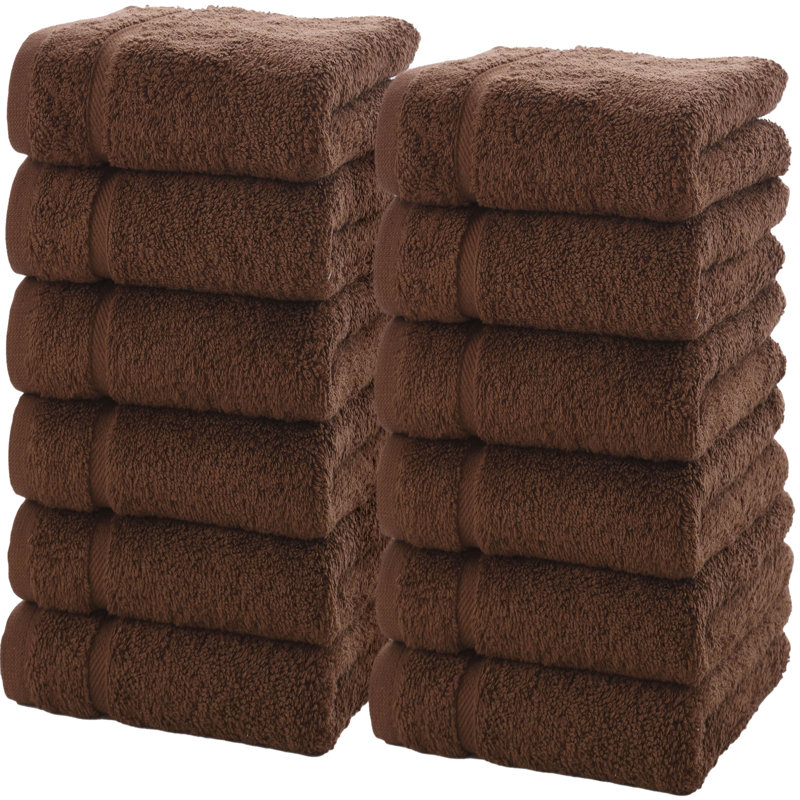 12-Pack Turkish Cotton Washcloth Set, 13x13 Inch 600 GSM Face Towels, Brown