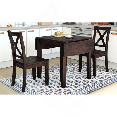 TOPMAX 3-Piece Wood Drop Leaf Breakfast Nook Dining Table Set With 2 X-Back Chairs For Small Places, Espresso