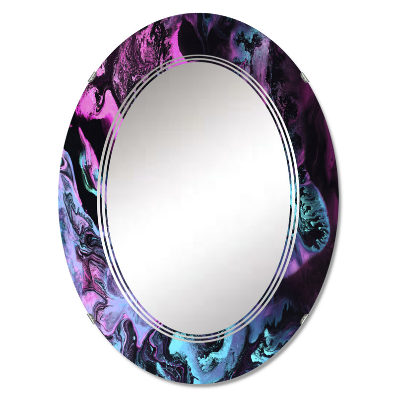 Art liquide néon vert et rose - miroir mural moderne ovale, 36 po x 24 po