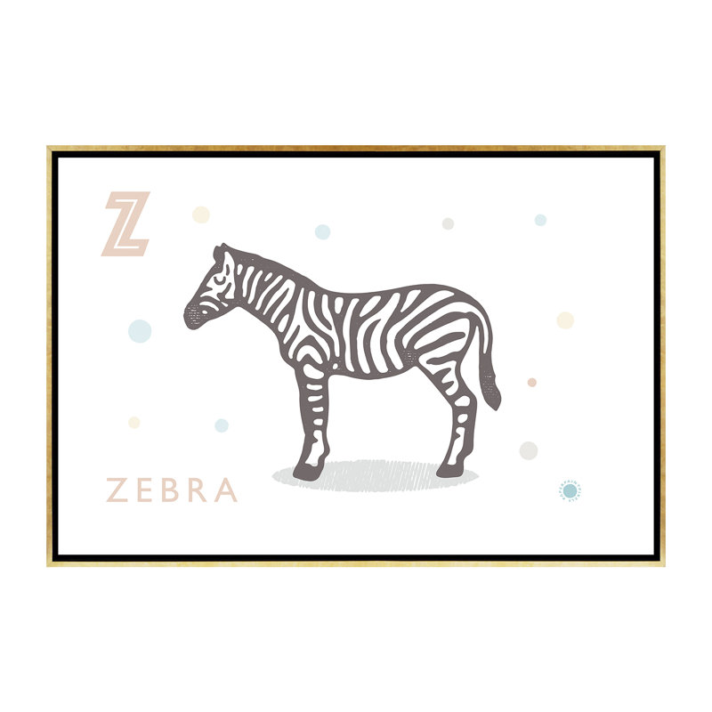 Zèbre - imprimé, Toile encadrée d'or, Pas de tapis, H 40 po x l 60 po x 1,5 po