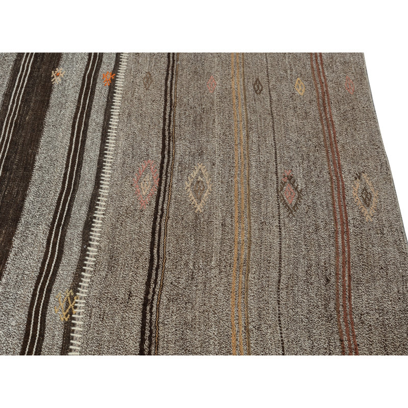 Kilim gris rétro 9,7 x 14,2 pi Tapis ajustable tissé à la main. Grand tapis