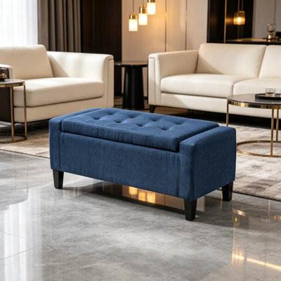 Banc de rangement avec repose-pieds, banc d'entrée rembourré avec siège, avec plateau relevable et pieds en bois d'hévéa