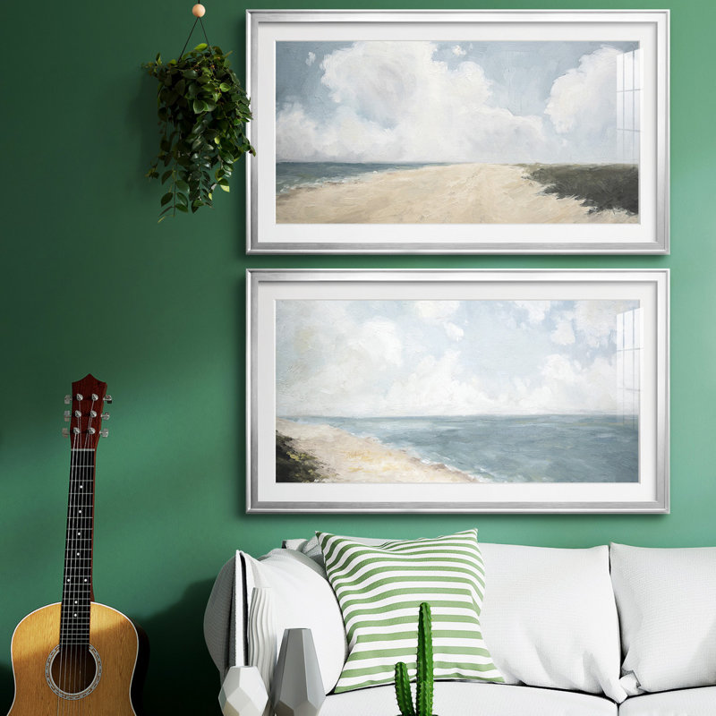 Beach Stroll - reproduction encadrée de qualité supérieure - prête à être accrochée, H 22,5 po x l 42,5 po x P 1 po, Argent