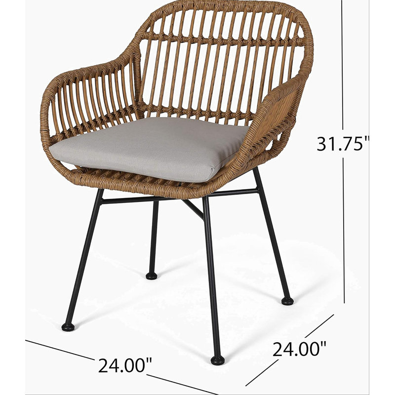 Chaises d'extérieur en rotin tissé avec coussins (ensemble de 2) Christopher Knight Home Rodney, brun clair et beige