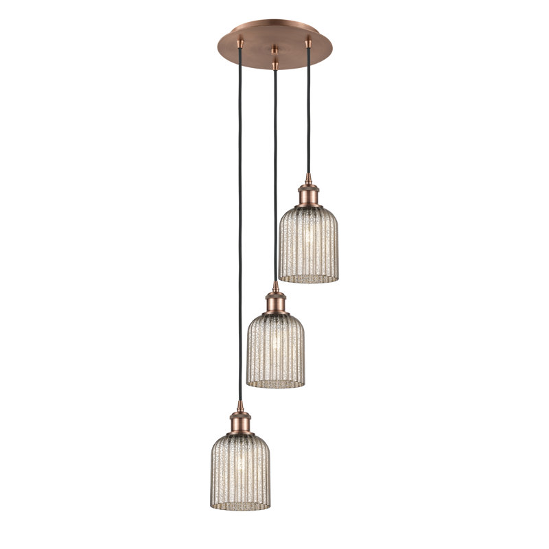 Luminaire suspendu en grappe à 3 lumières Fiennes, Cuivre antique, Mercure