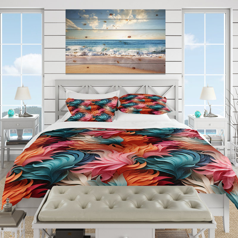 Ensemble de housse de couette Coral Illusion Tropical Pattern III, Housse de couette simple + 1 taie décorative stan