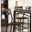 Table carrée 5 pièces à hauteur de comptoir avec 4 chaises hautes en métal à dossier en lattes brun antique et noir, esthétique industrielle moderne pour un look de pièce