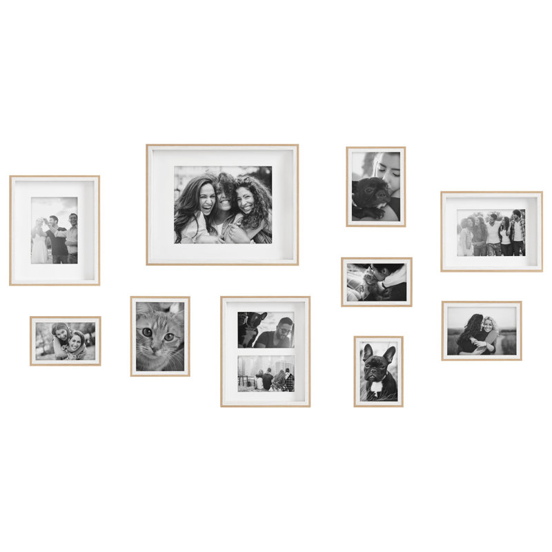 Emani Picture Frame - Set of 10 with Mat, White/Natural