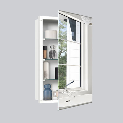 16 x 26 Inches Medicine Cabinet with Beveled Frameless Mirror& Removable Shelves, Recess or Surface Mount,Already Assembly