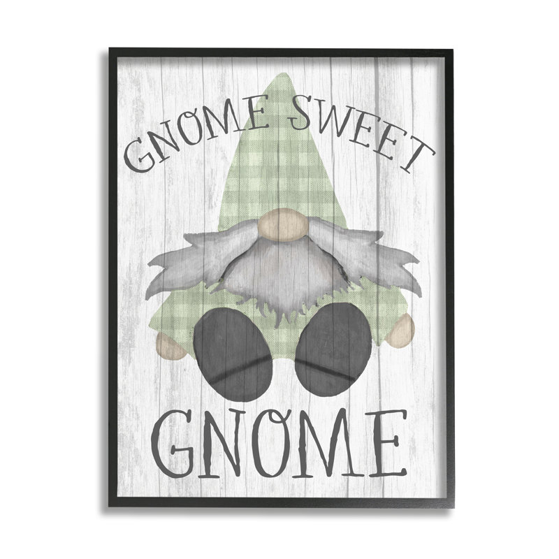 «Gnome Sweet Gnome Garden Home Pun» par Daphne Polselli - impression d'art textuel, H 14 po x l 11 po x P 1,5 po