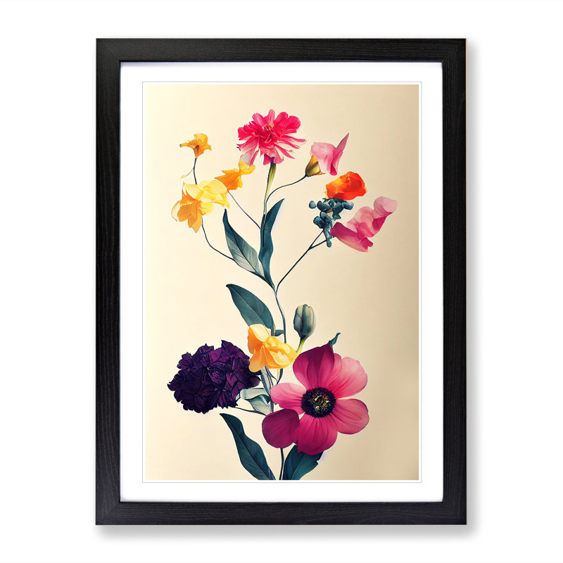 Bunch Of Mixed Flowers - Single Picture Frame Print, Black, 64cm H x 46cm W x 2cm D