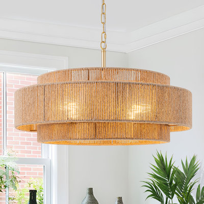 Luebbert 4-Light Rattan Hand-Woven Hemp Rope Chandelier